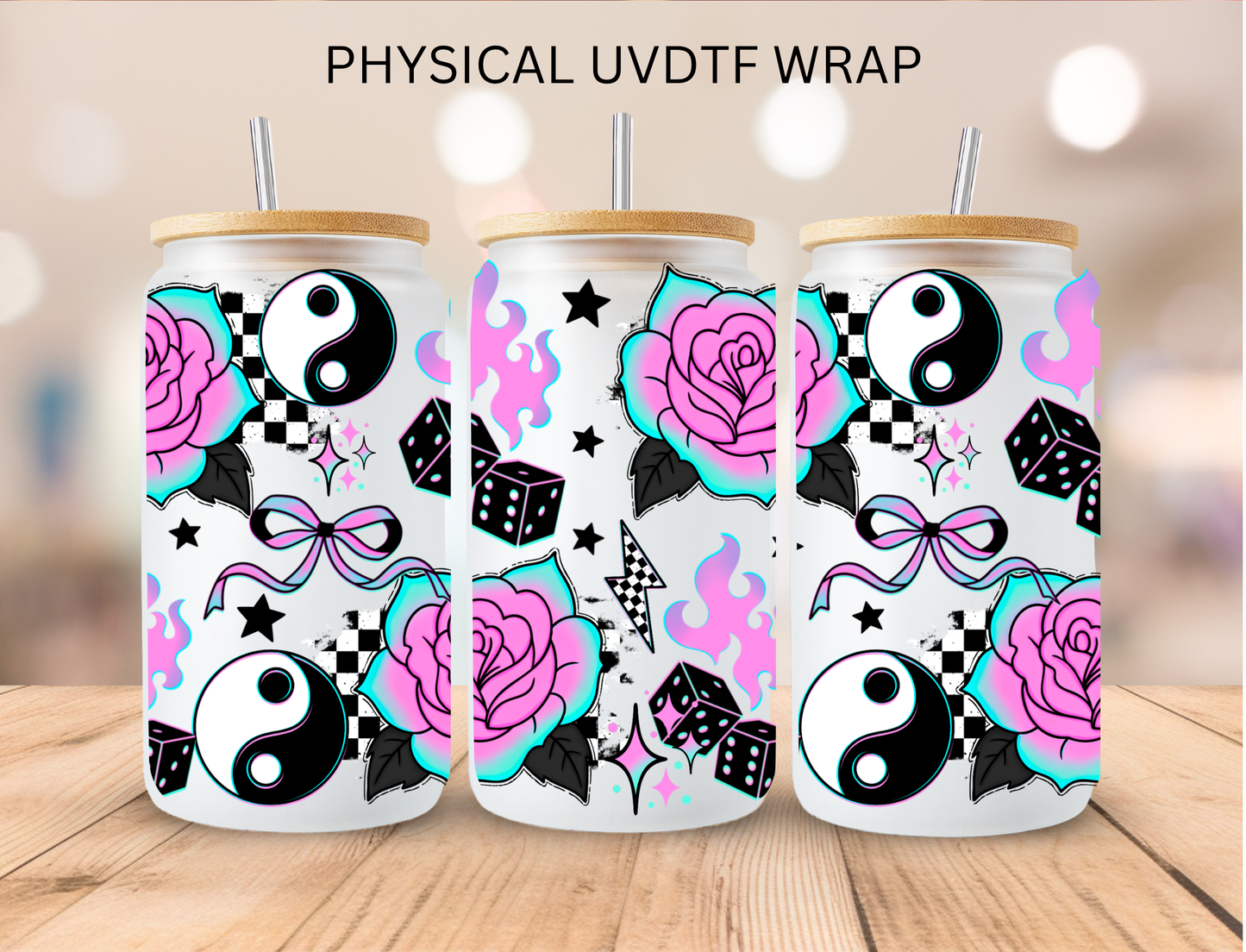 Retro in Yang And Dice - 16 oz / 20 oz Libby UV DTF Wrap
