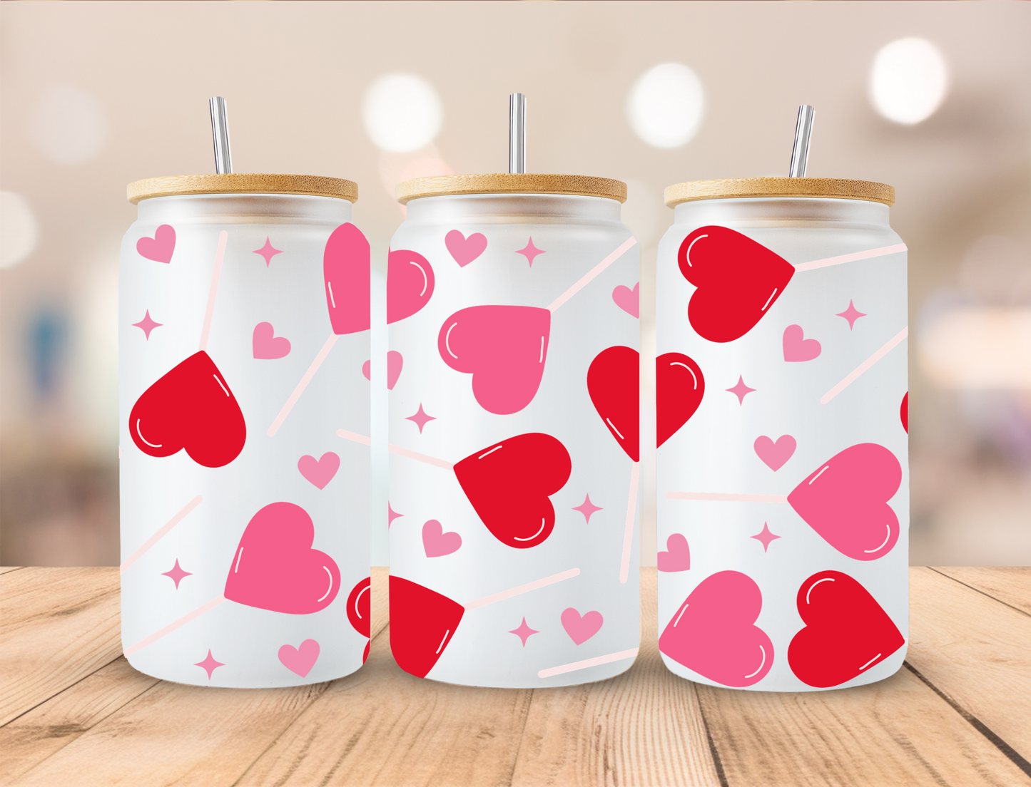 Valentines Heart Lolipops - 16 oz / 20 oz Libby UV DTF Wrap