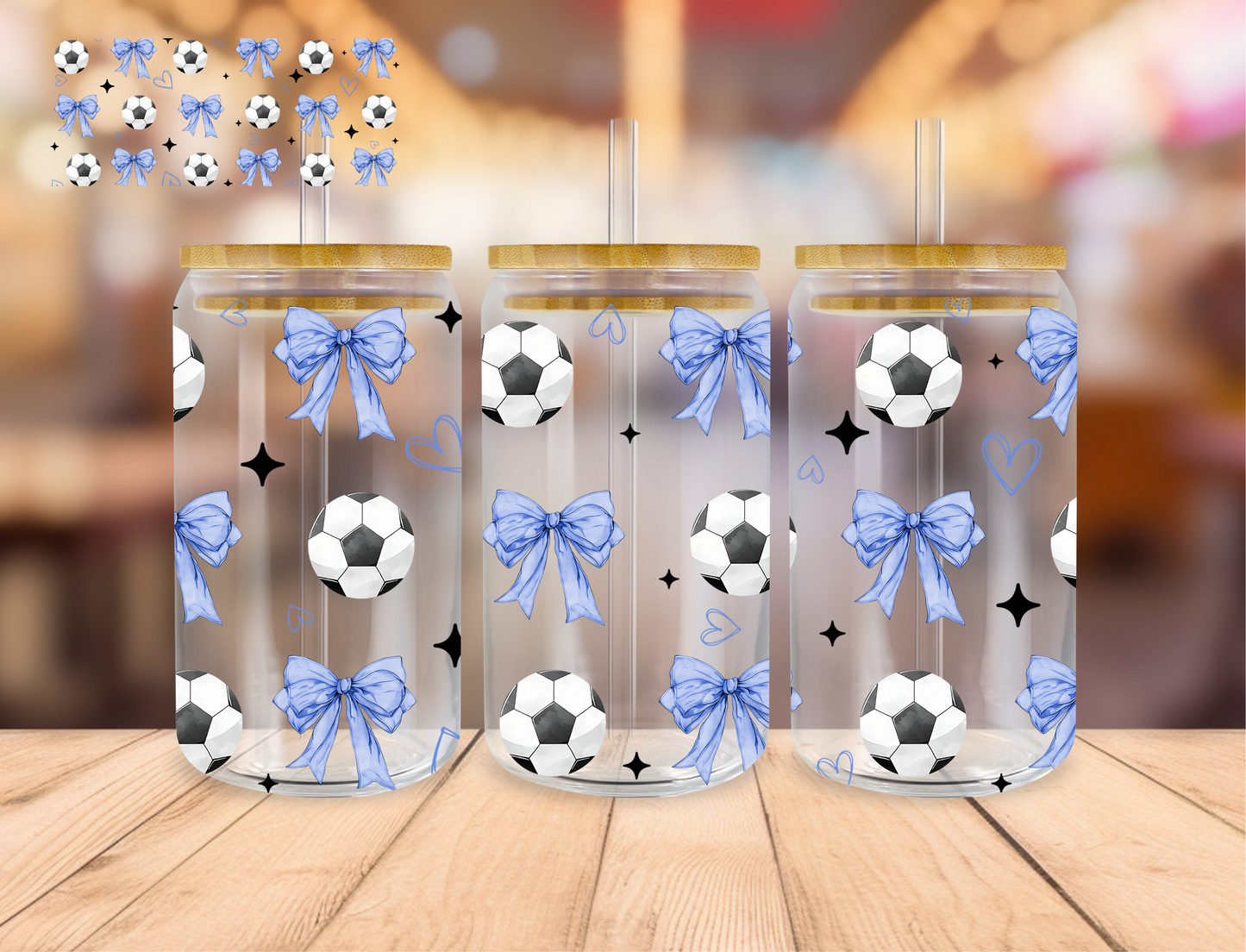 Soccer And Coquette Bows - 16 oz / 20 oz Libby UV DTF Wrap