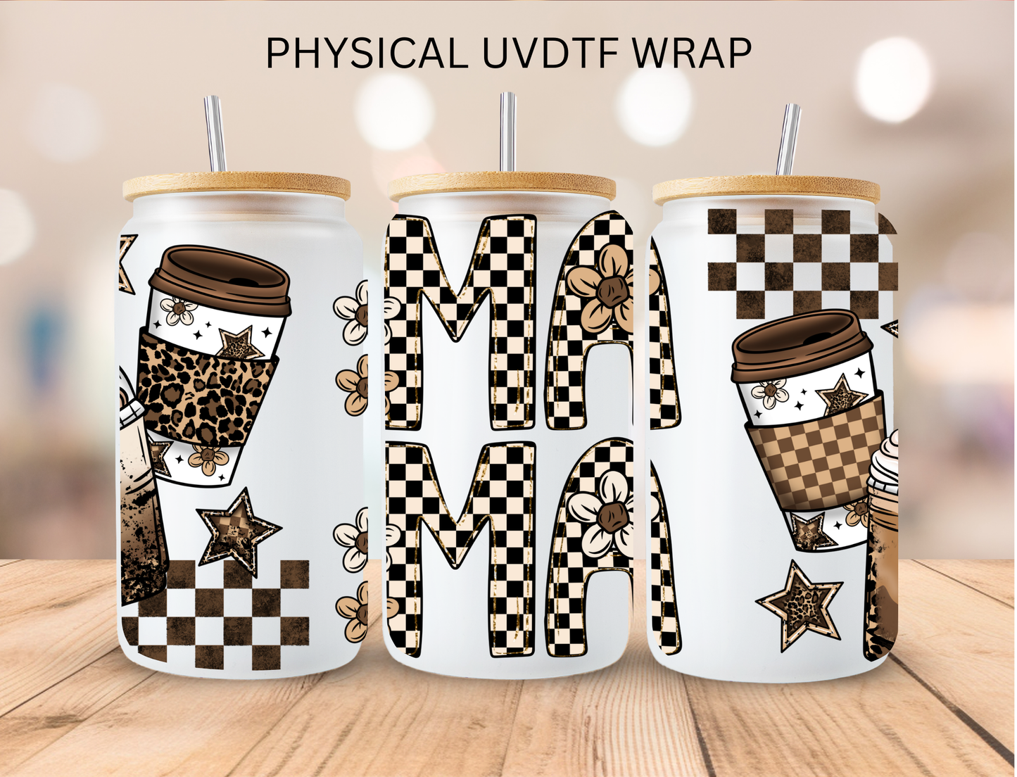 MAMA Checkered Coffee - 16 oz / 20 oz Libby UV DTF