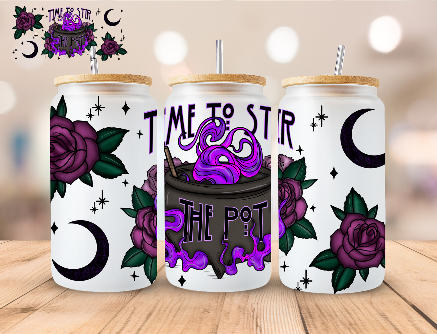 Halloween Time To Stir The Pot - 16 oz / 20 oz Libby UV DTF Wrap