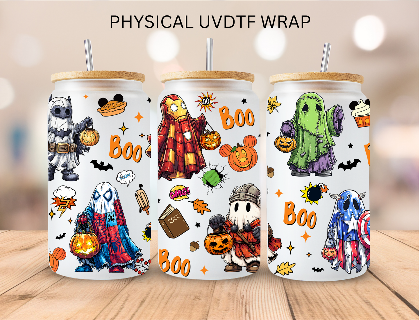 Halloween Superhero Ghosts - 16 oz / 20 oz Libby UV DTF Wrap