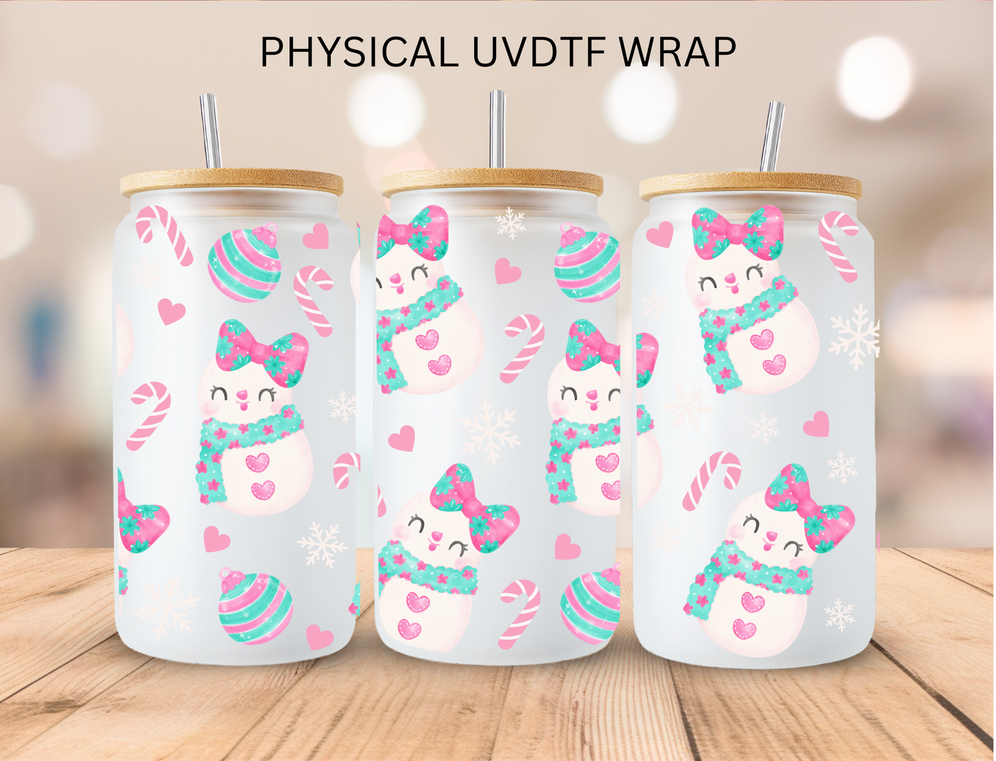 Christmas Pastel Snowman - 16 oz / 20 oz Libby UV DTF Wrap