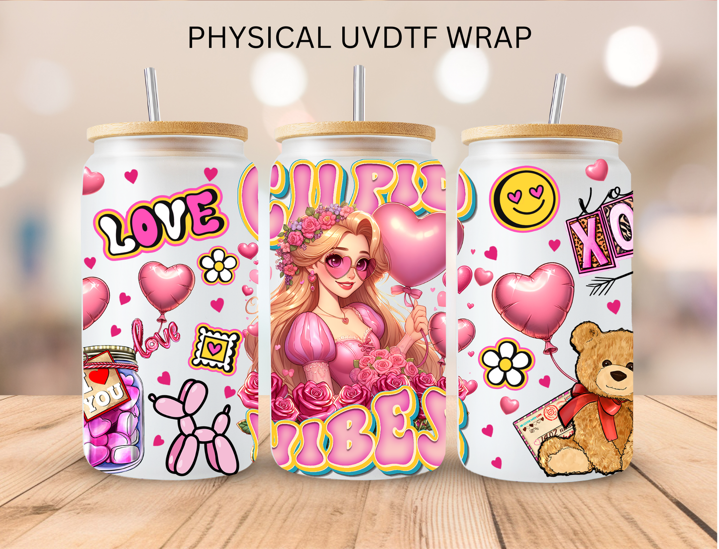 Valentines Cupid Vibes Pink Princess - 16 oz / 20 oz Libby UV DTF