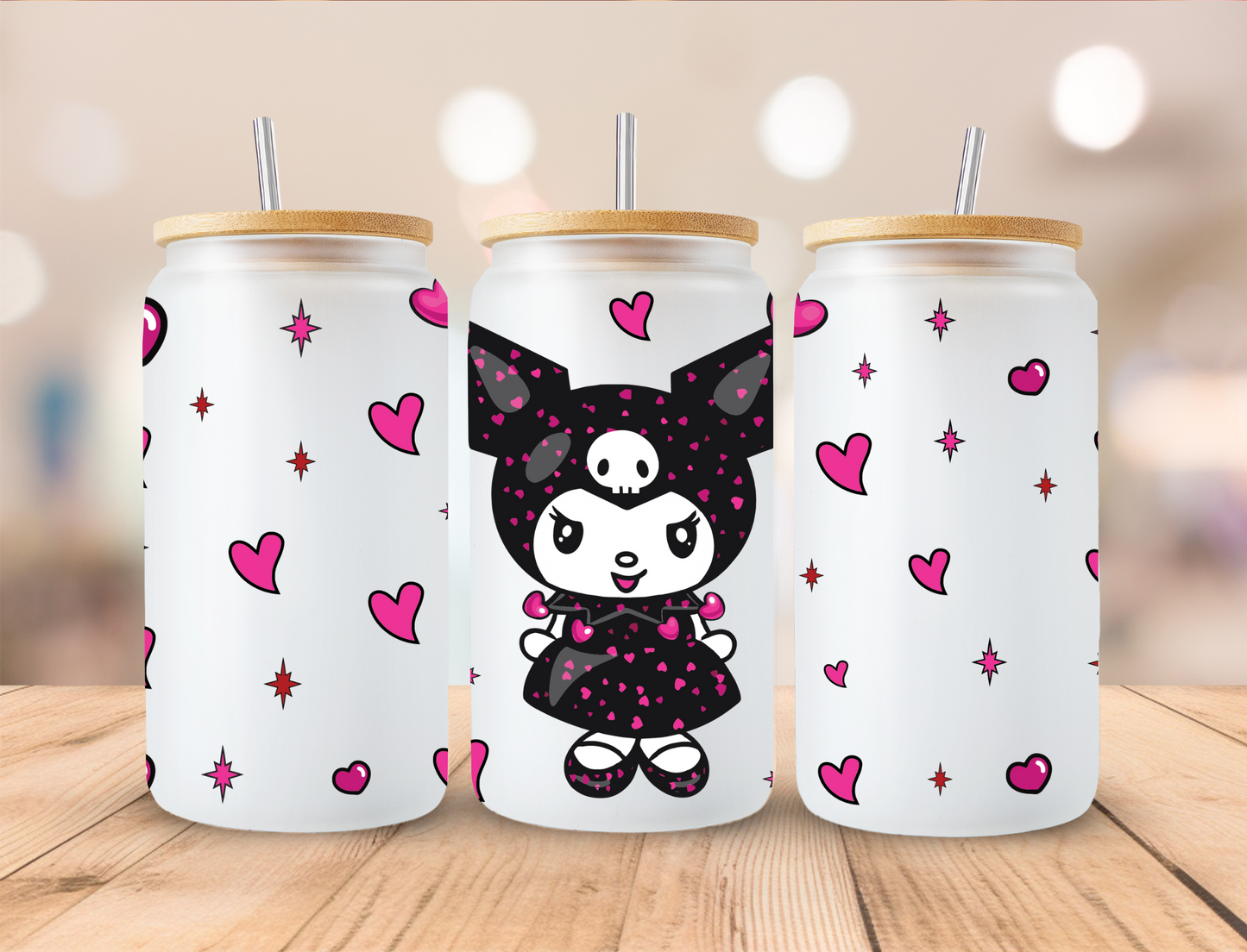 Valentines Black Kuromi Kitty - 16 oz / 20 oz Libby UV DTF Wrap
