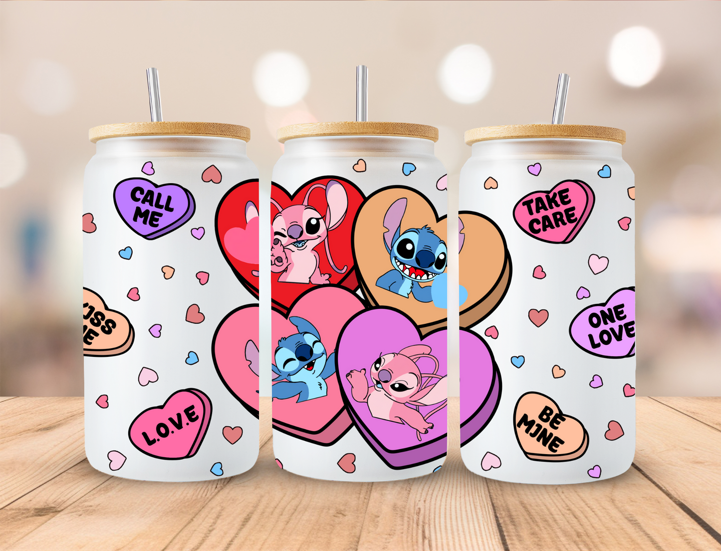 Valentines Alien Couple Heart Candy - 16 oz / 20 oz Libby UV DTF Wrap