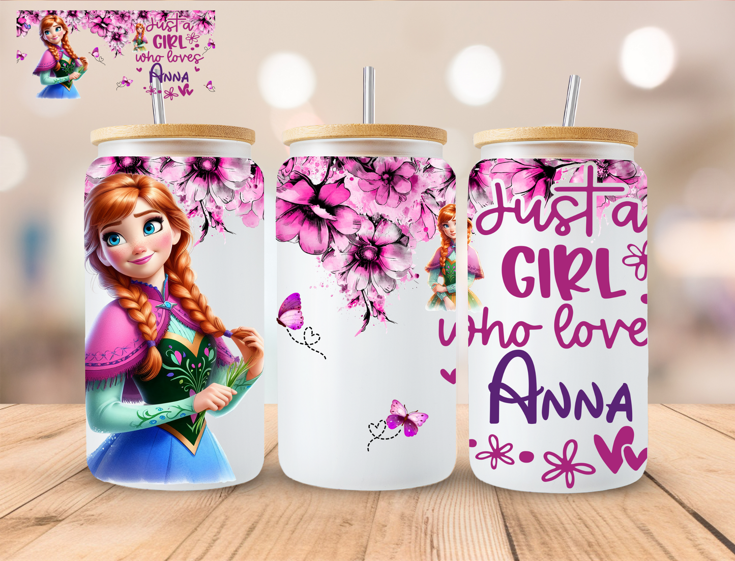 Gril Who Loves Snowman Princess - 16 oz / 20 oz Libby UV DTF Wrap