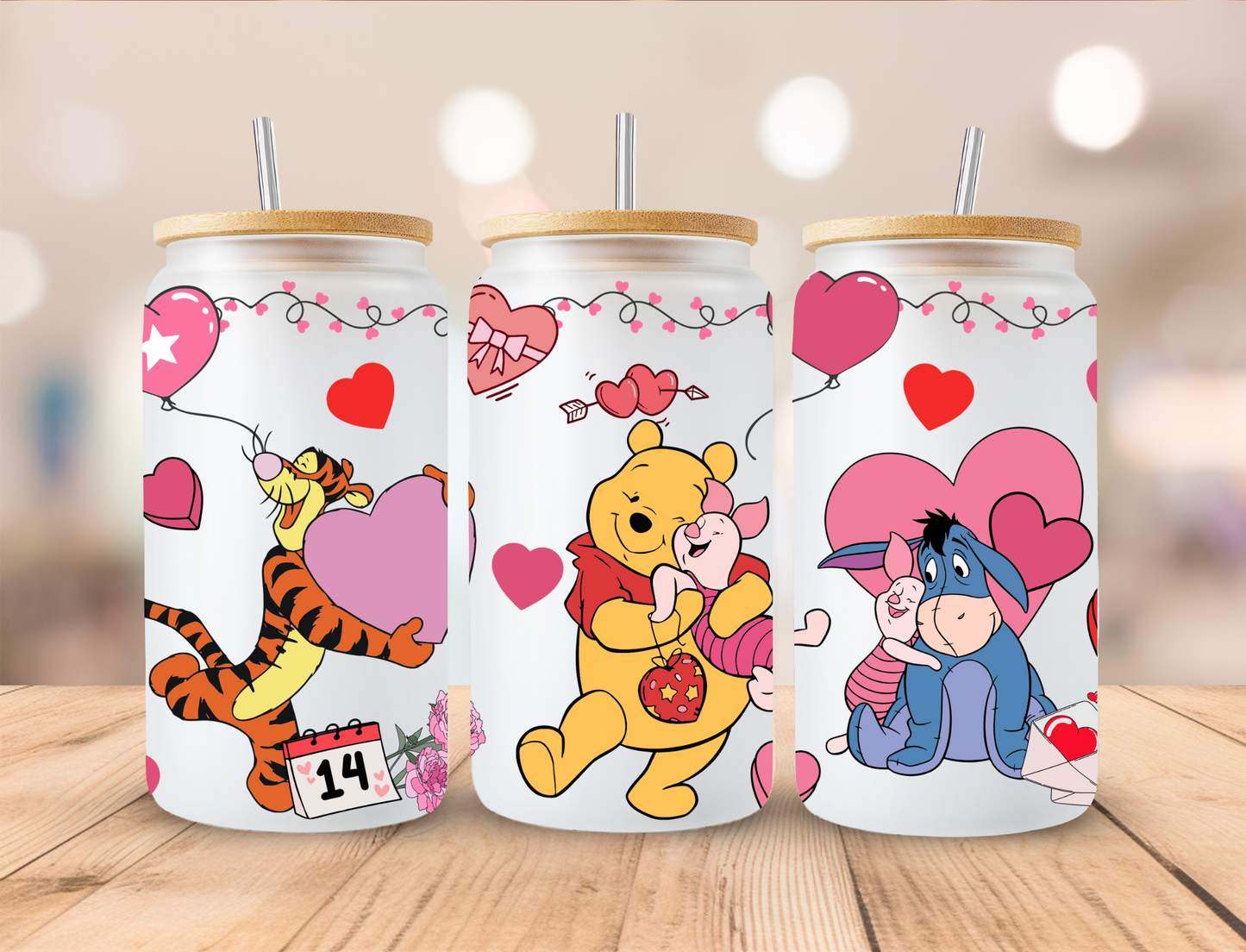 Valentines Bear And Friends Banner - 16 oz / 20 oz Libby UV DTF Wrap