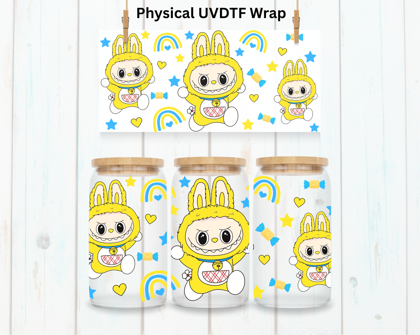 Yellow Rainbow LaBu Bear - 16 oz / 20 oz Libby UV DTF