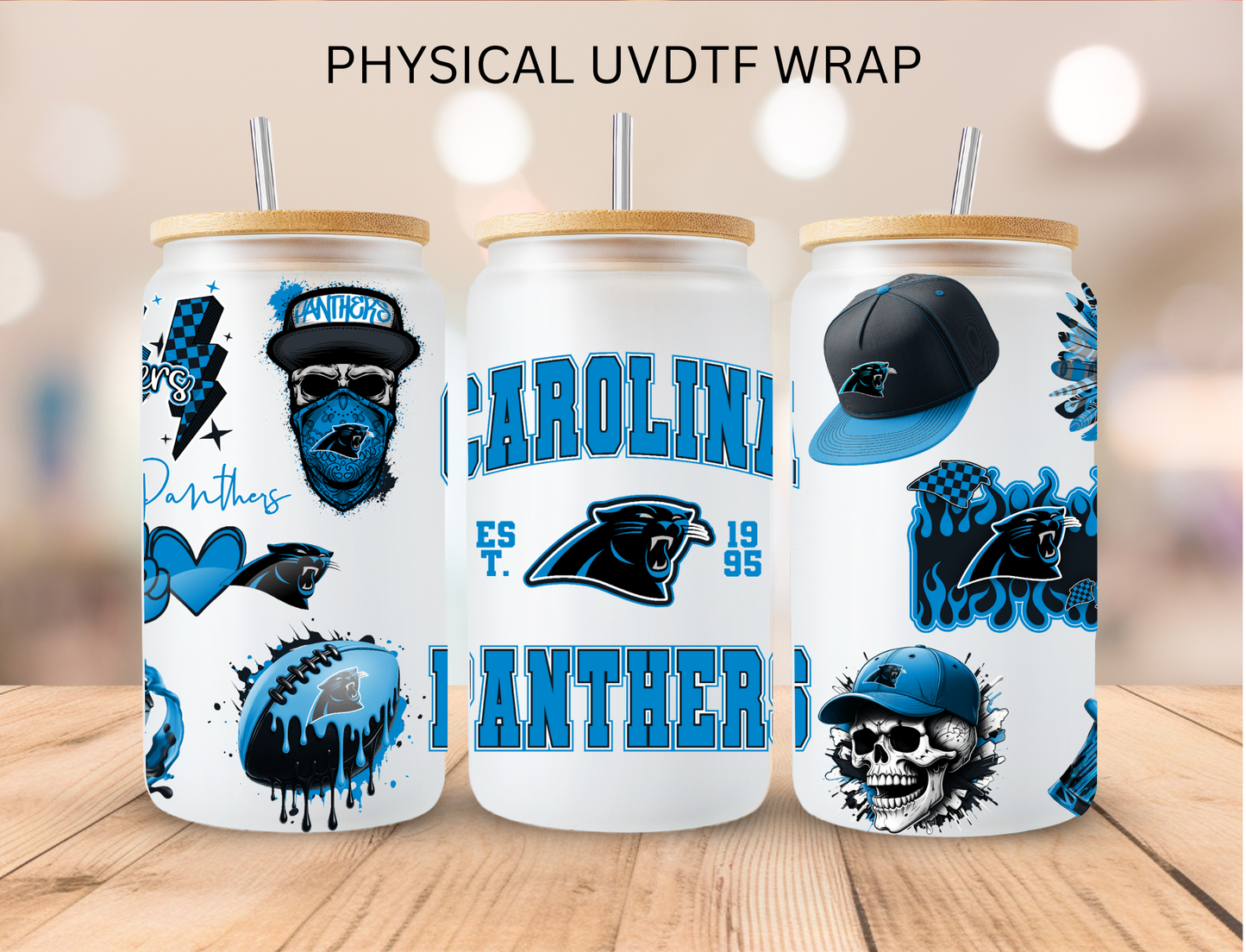Panthers NFL Team - 16 oz / 20 oz Libby UV DTF Wrap