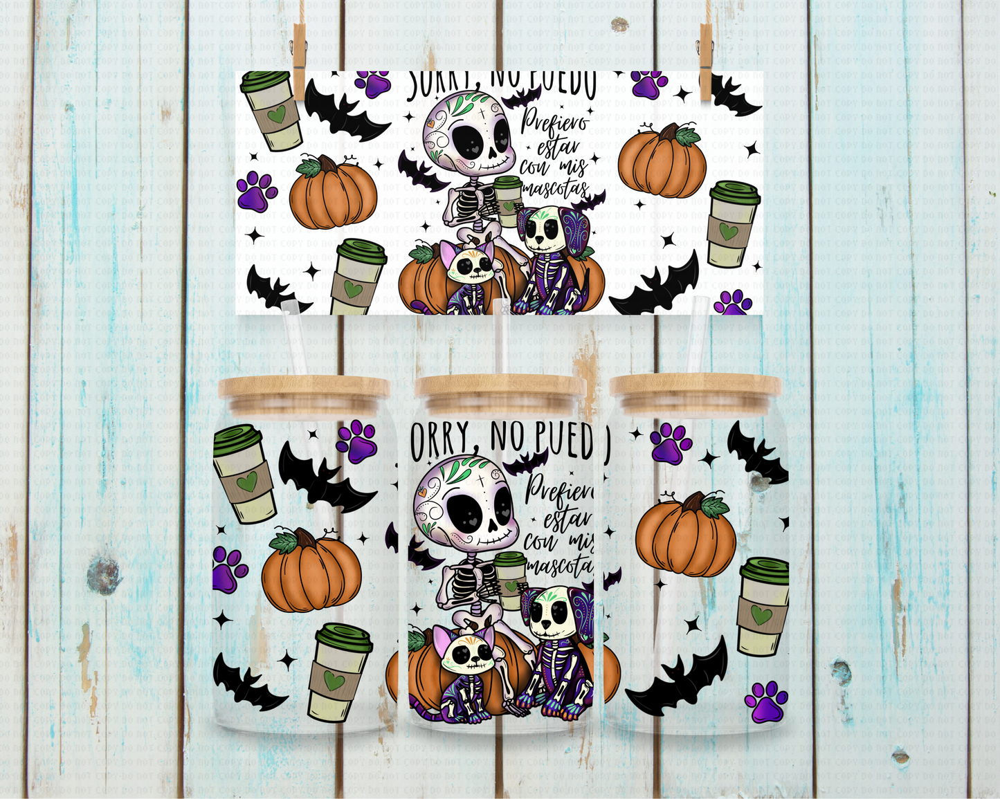 Halloween Sorry No Puedo Latino - 16 oz / 20 oz Libby UV DTF Wrap C&O EXCLUSIVE