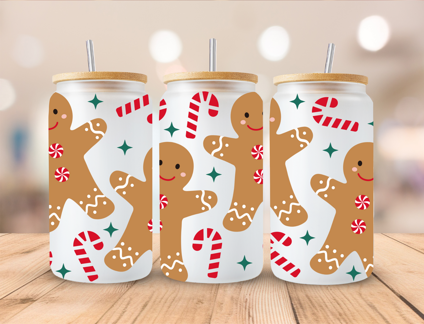 Christmas Gingerbread Man - 16 oz Libby UV DTF Wrap