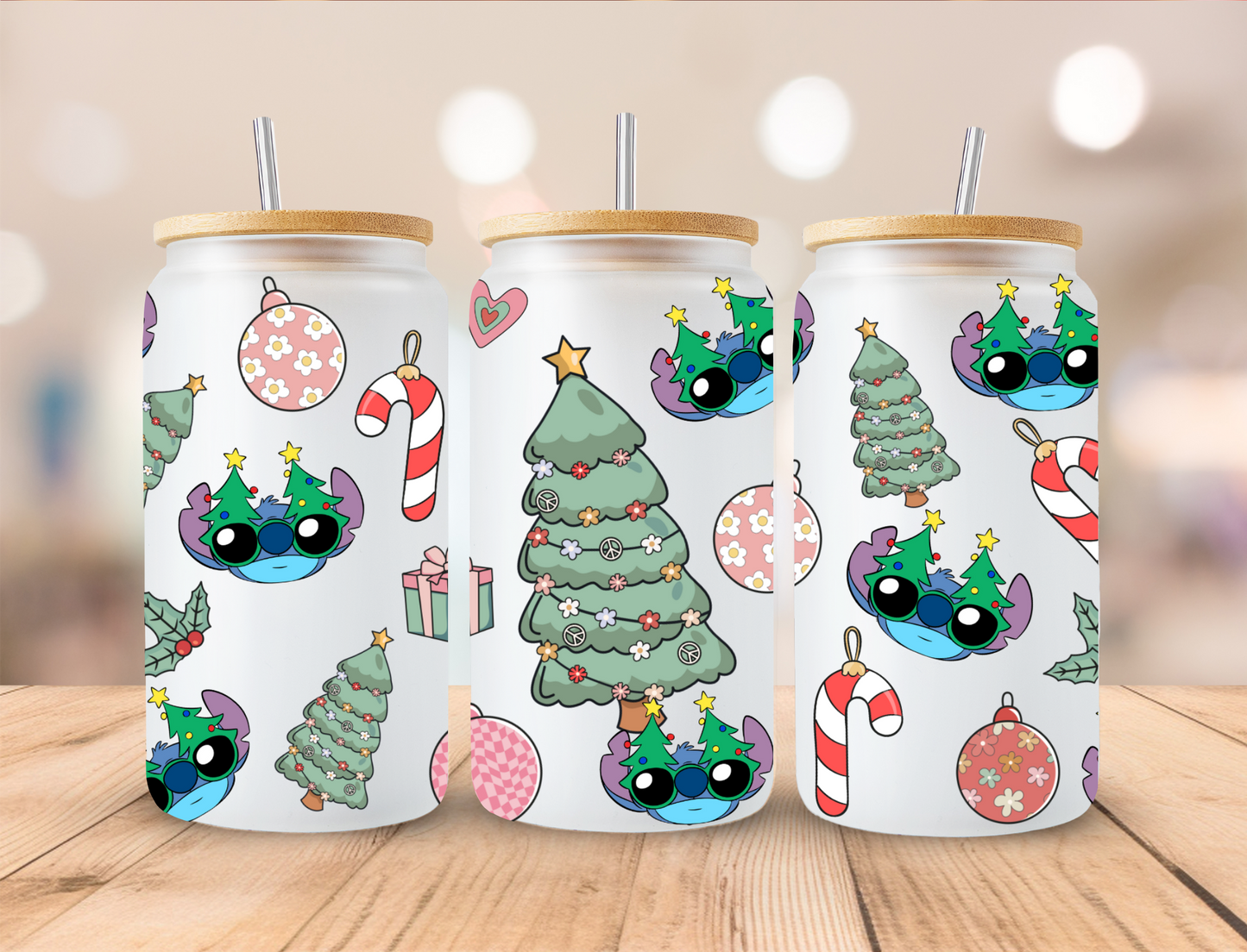 Pastel Christmas Alien - 16oz Libby UV DTF Wrap