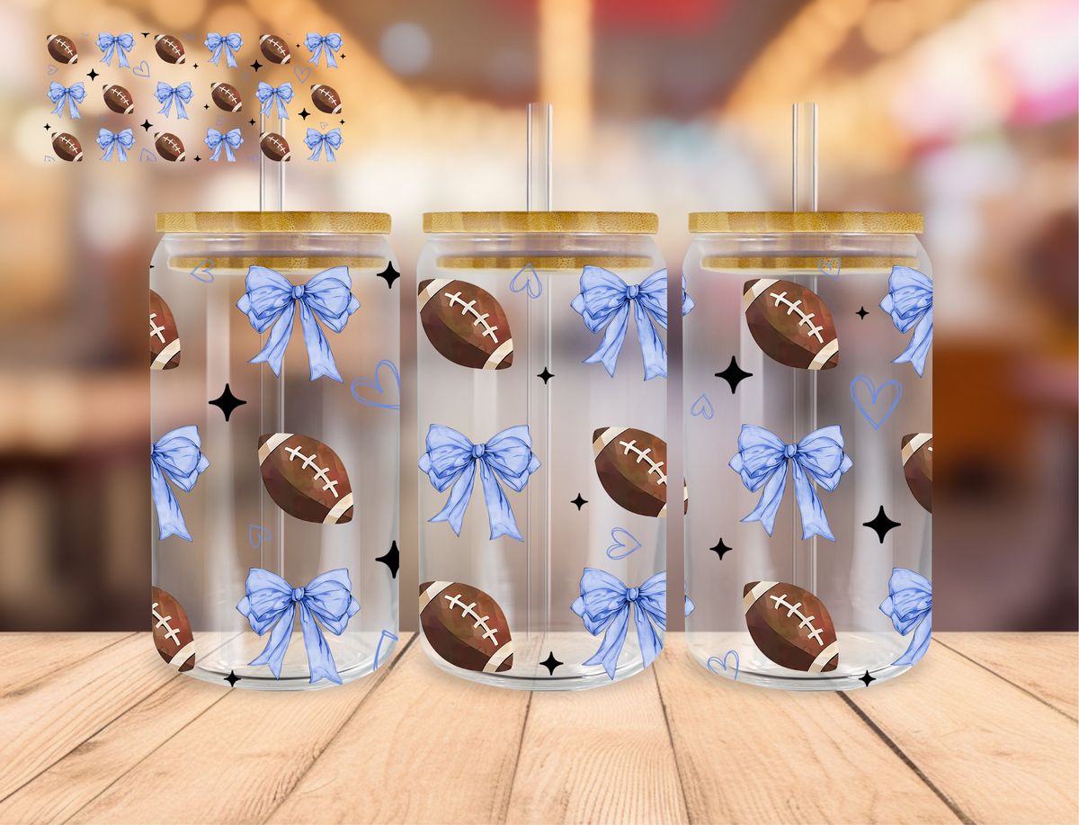 Football And Coquette Bows - 16 oz / 20 oz Libby UV DTF Wrap