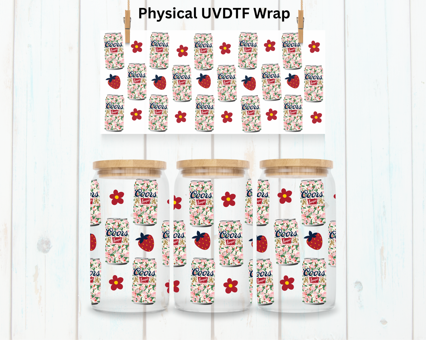 Strawberry Canned Beer - 16 oz / 20 oz Libby UV DTF