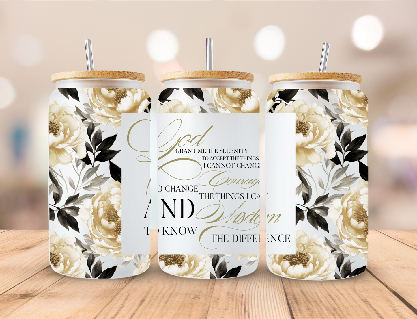 God Courage and Wisdom Faith - 16 oz Libby UV DTF Wrap