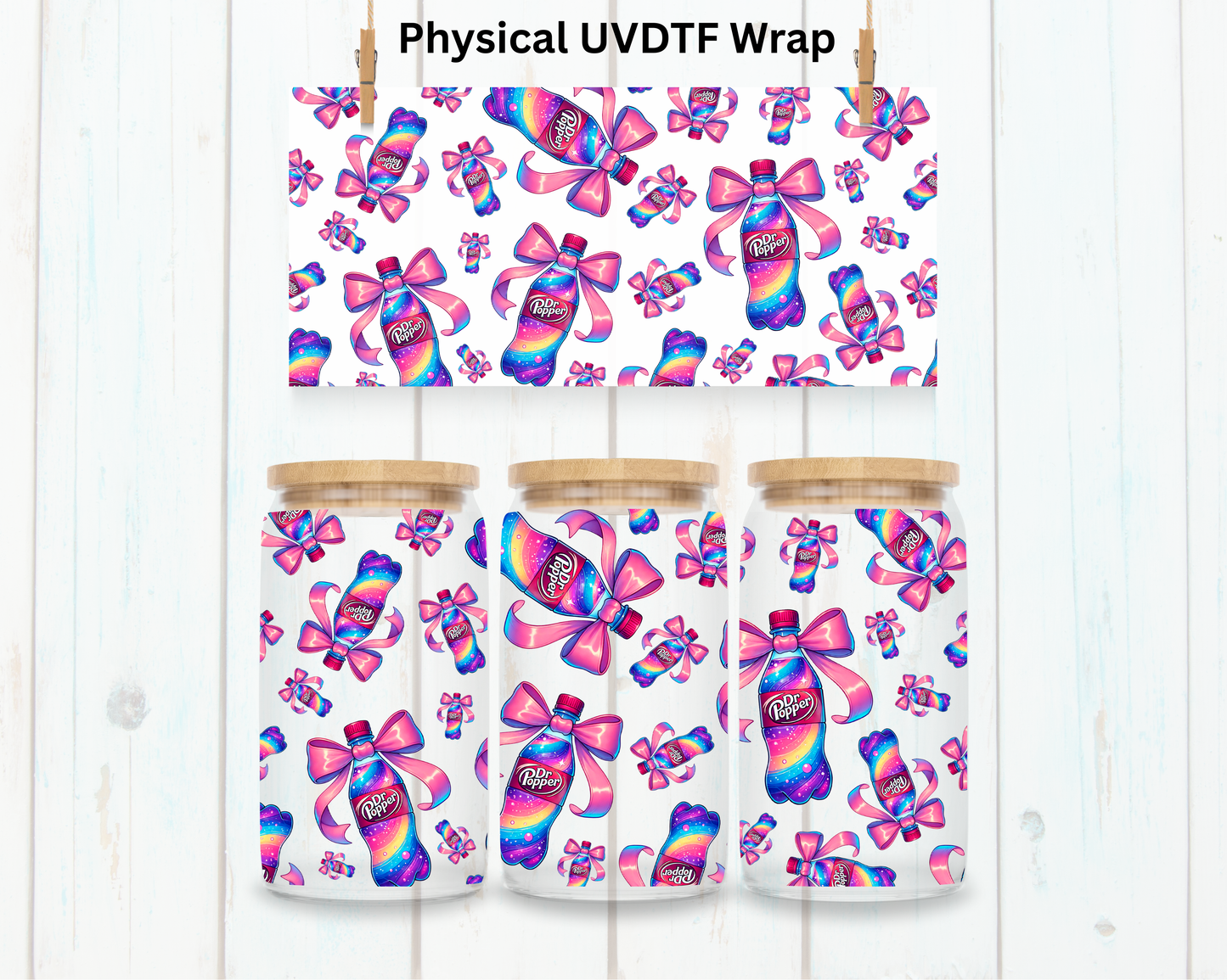 Rainbow Dr P Soda Bottle - 16 oz / 20 oz Libby UV DTF