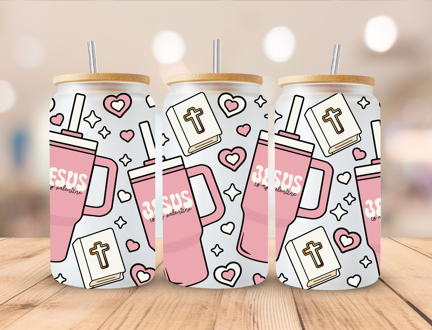 Valentines Faith Hearts and Tumblers - 16 oz / 20 oz Libby UV DTF Wrap