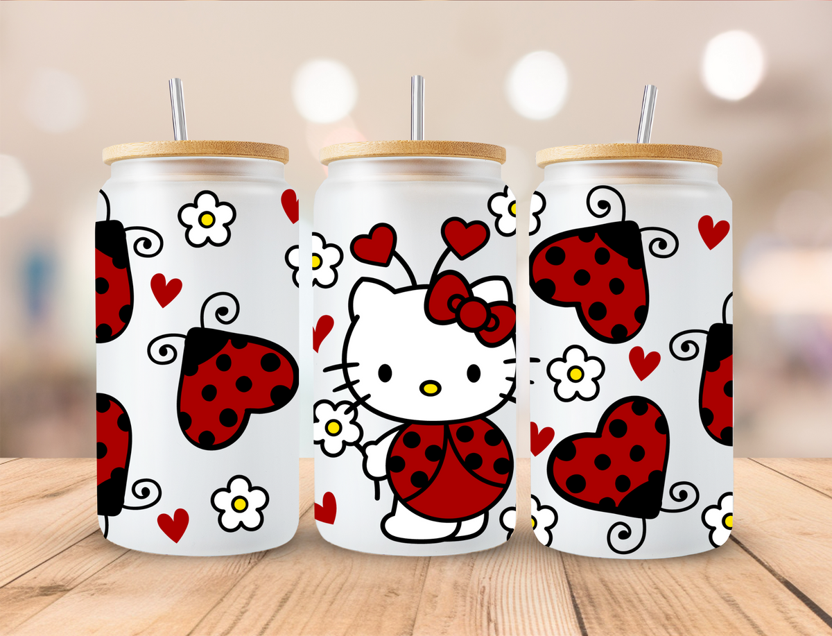 Valentine's Ladybug Kitty - 16 oz / 20 oz Libby UV DTF Wrap