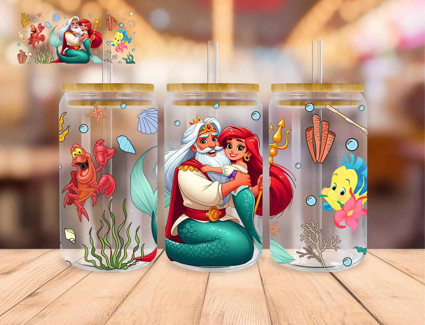 Mermaid Princess And Father - 16 oz / 20 oz Libby UV DTF Wrap