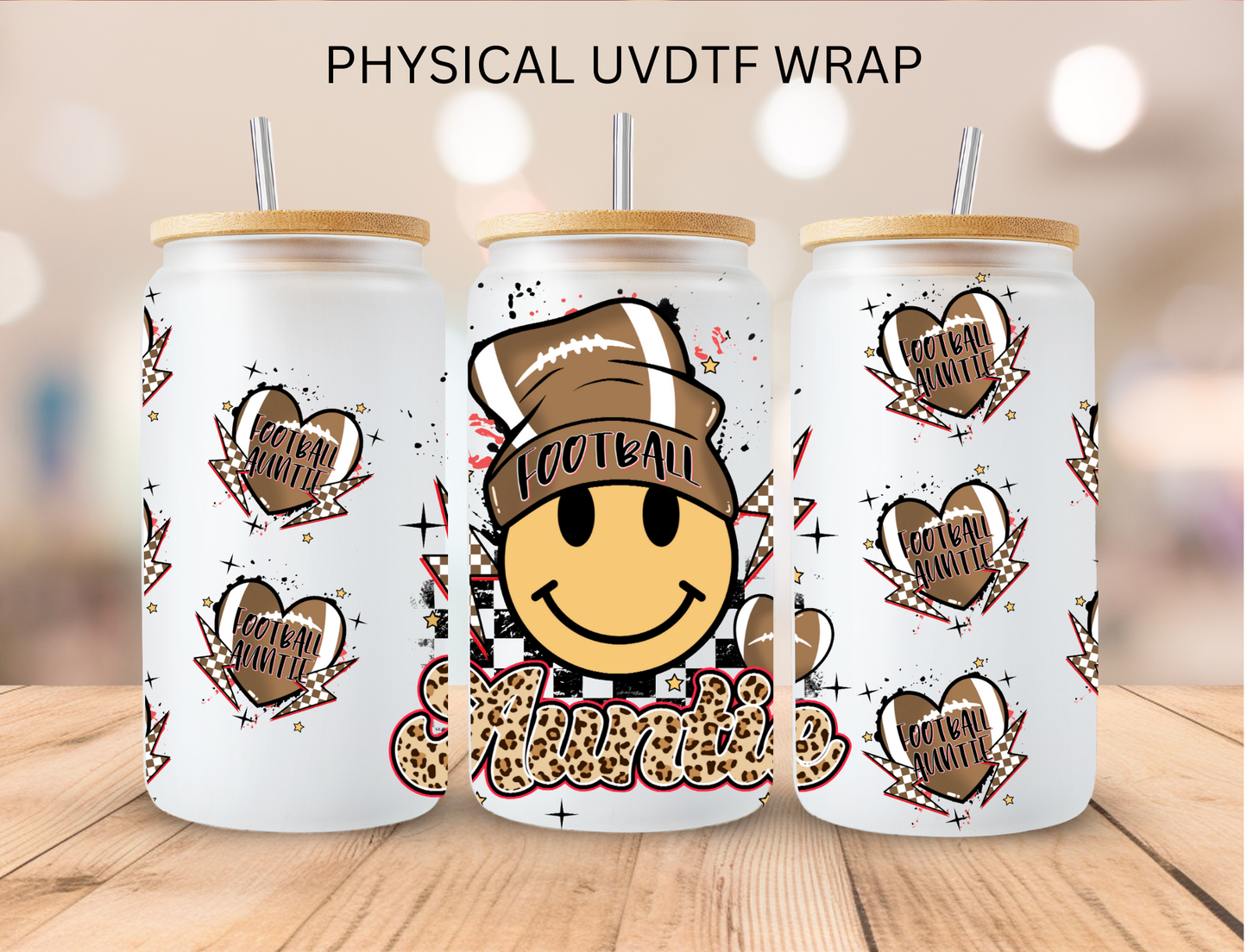 Football Auntie Smiley - 16 oz / 20 oz Libby UV DTF