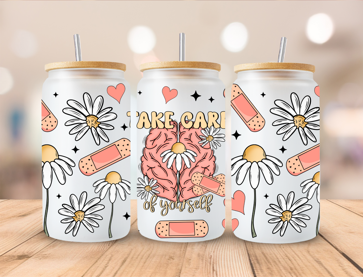 Affirmations Take Care Of Yourself - 16 oz / 20 oz Libby UV DTF Wrap