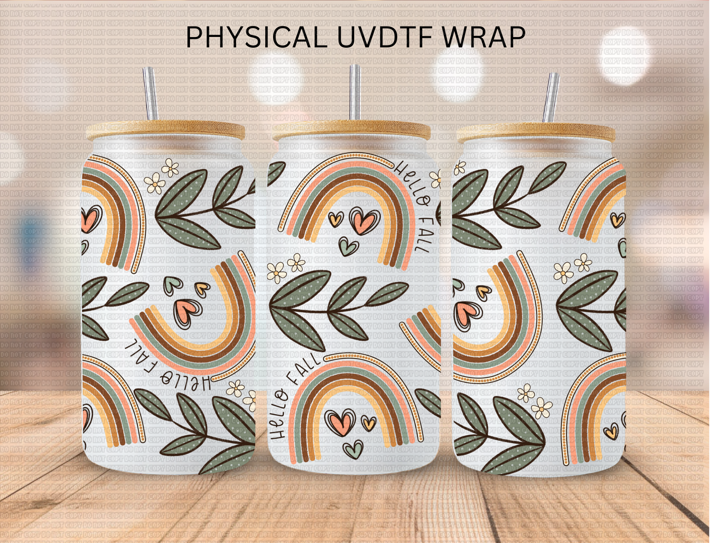 Boho Hello Fall - 16 oz / 20 oz Libby UV DTF Wrap