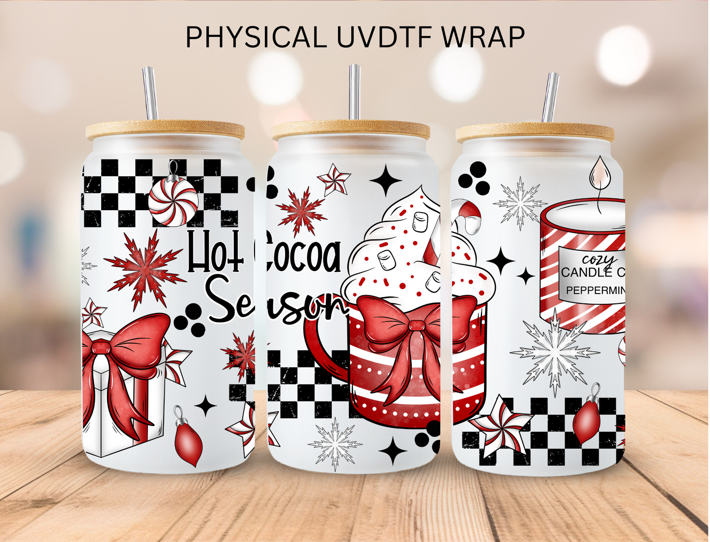 Christmas Peppermint Hot Cocoa Season - 16 oz / 20 oz Libby UV DTF Wrap