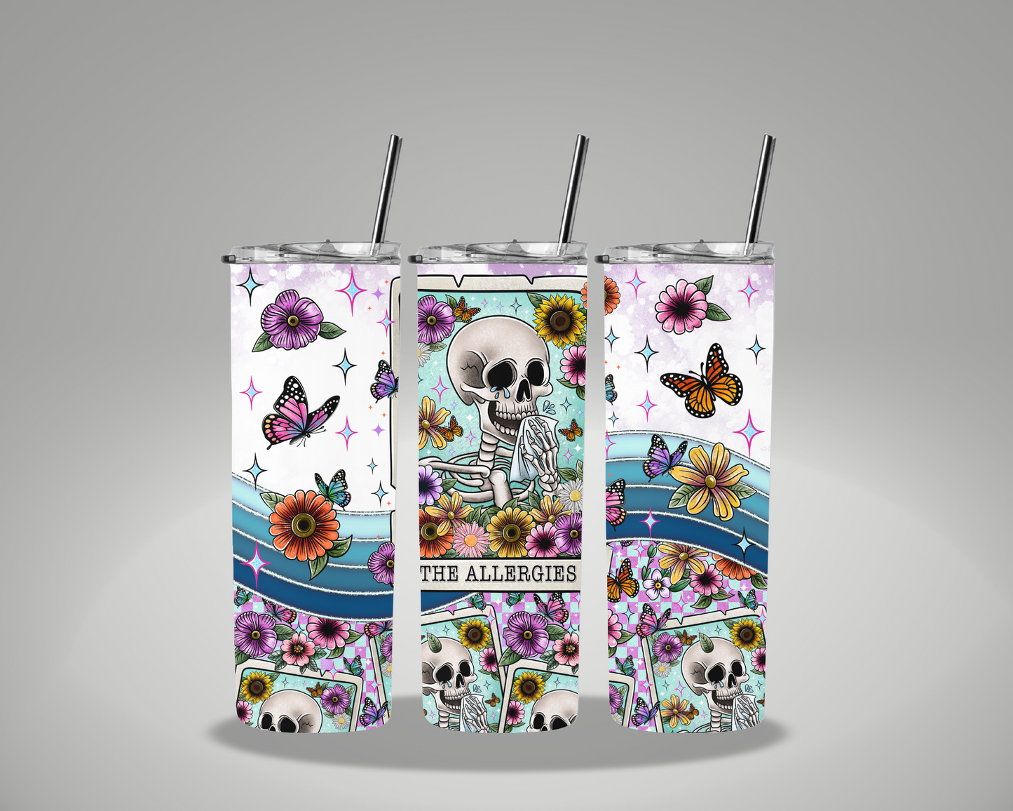 Skeleton The Allergies - 20oz Skinny Tumbler Wrap GRAVITIES EXCLUSIVE