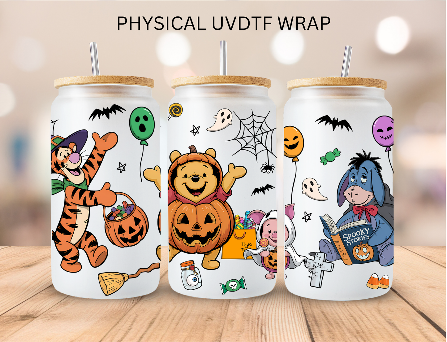 Halloween Yellow Bear And Friends - 16 oz / 20 oz Libby UV DTF Wrap