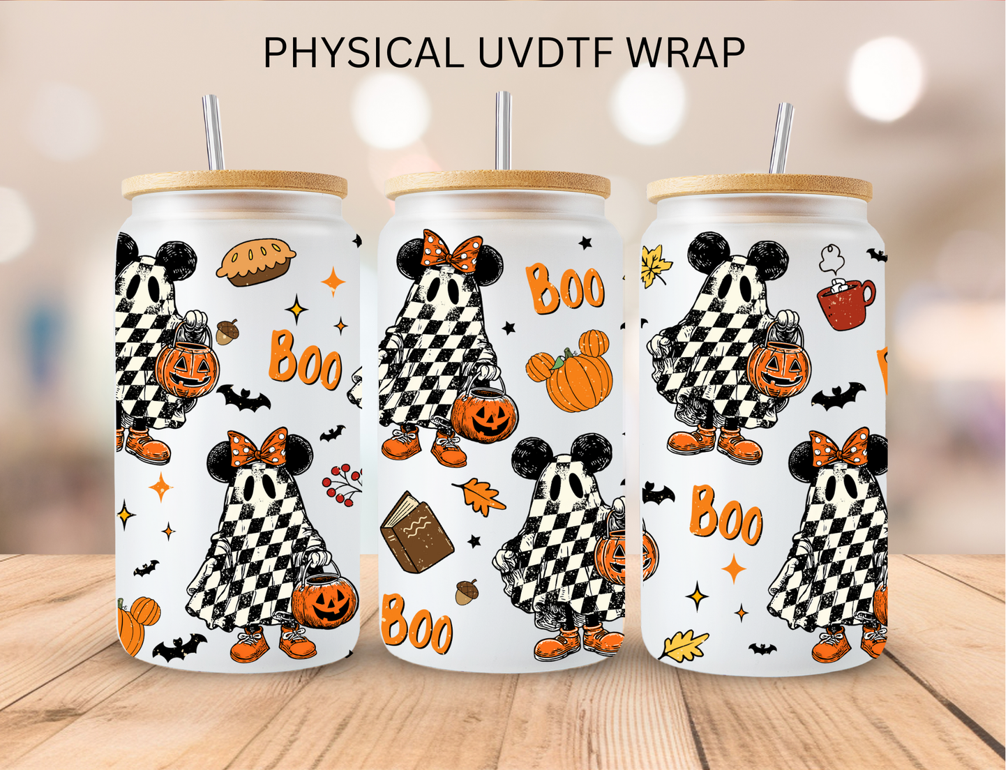 Halloween Checkered Mouse Ghost - 16 oz / 20 oz Libby UV DTF Wrap