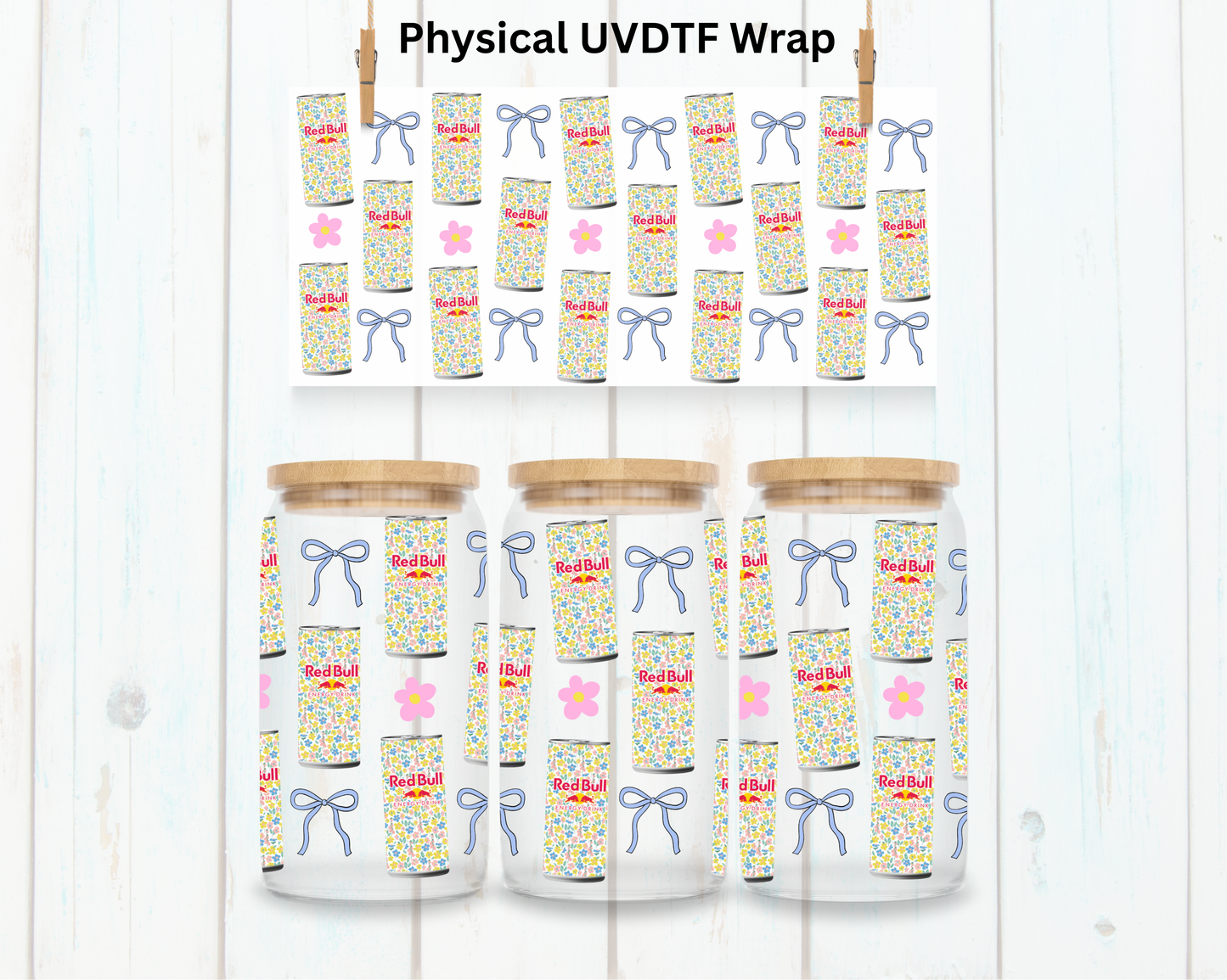 Floral Coquette R Bull Canned Soda - 16 oz / 20 oz Libby UV DTF