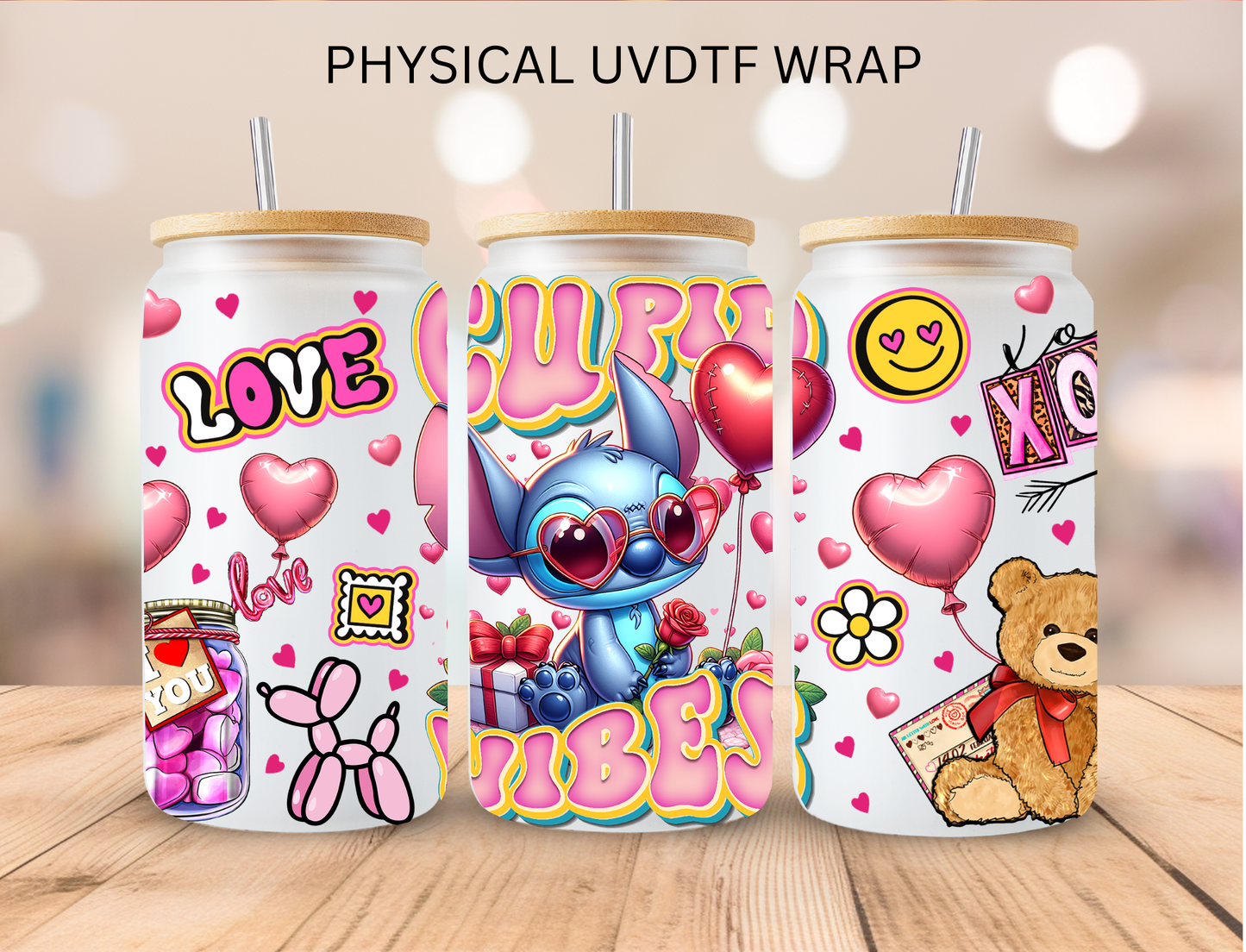 Valentines Cupid Vibes Blue Alien Stitch - 16 oz / 20 oz Libby UV DTF