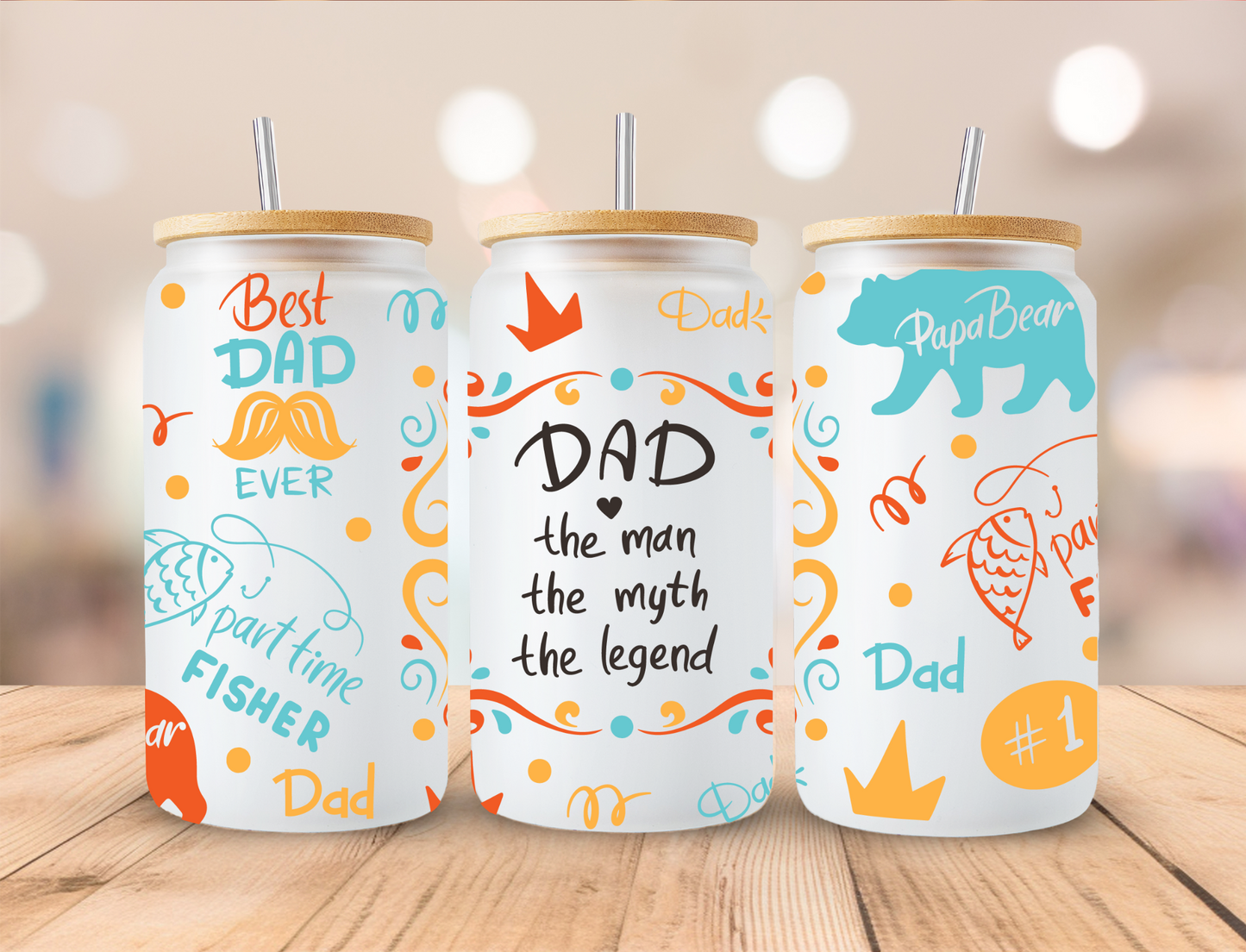 Dad The Man, Myth, Legend - 16 oz / 20 oz Libby UV DTF Wrap