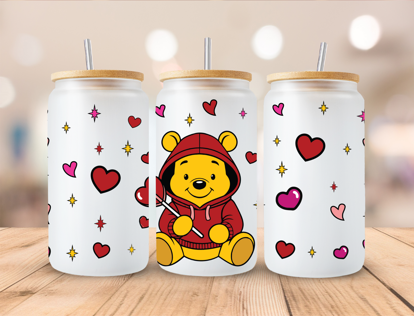 Valentines Hoodie Yellow Bear - 16 oz / 20 oz Libby UV DTF Wrap