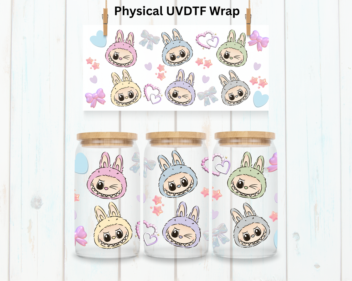 Pastel Bow And Hearts LaBu Bear - 16 oz / 20 oz Libby UV DTF