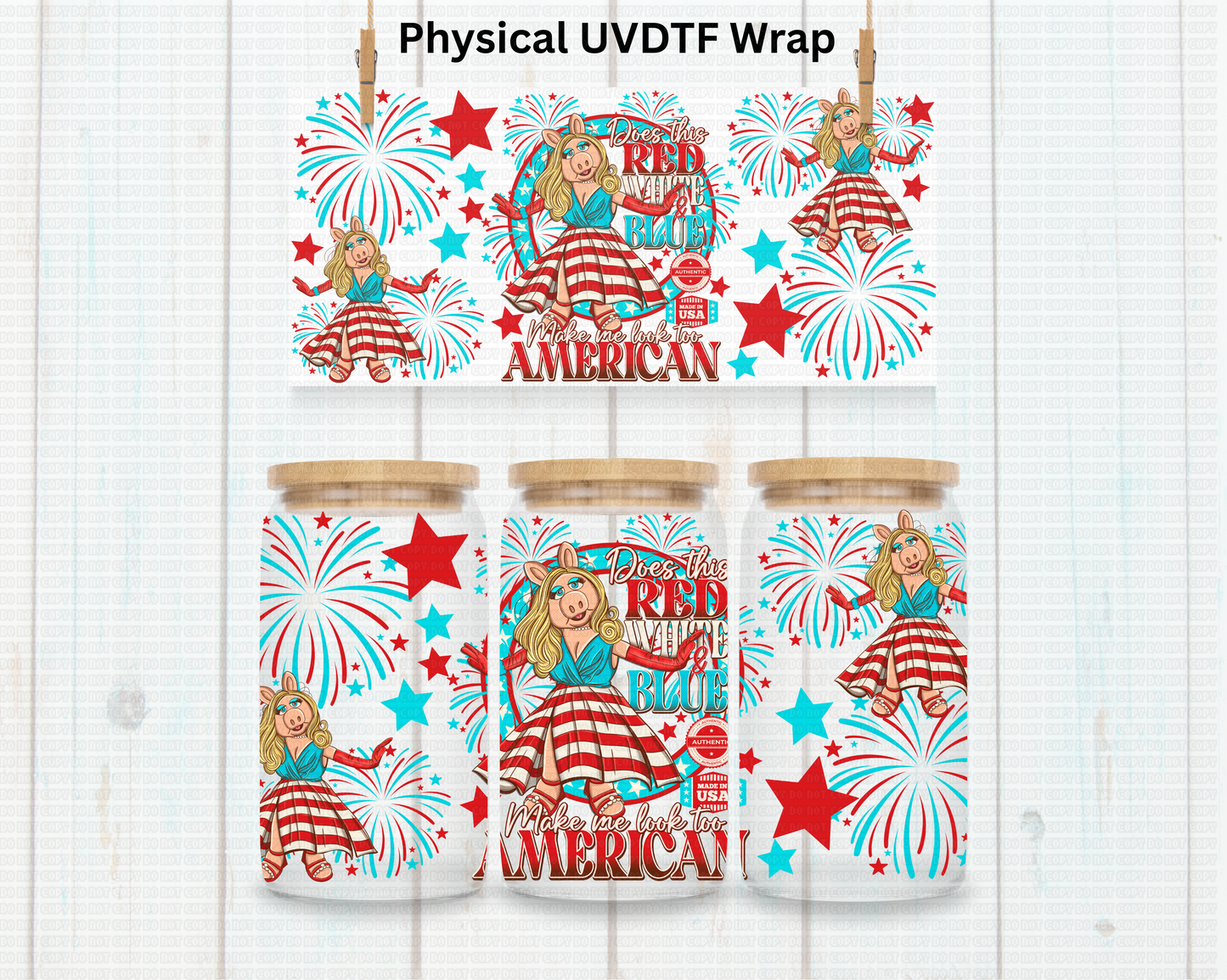 Patriotic America Pig - 16 oz / 20 oz Libby UV DTF