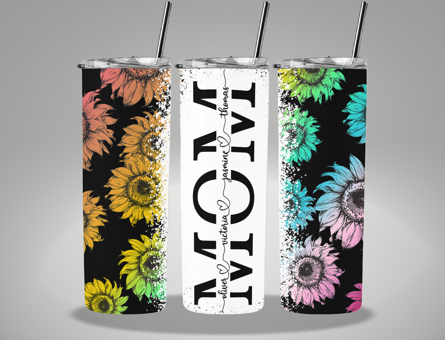 Mother's Day Rainbow Sunflower Mom - 20oz Skinny Tumbler Wrap