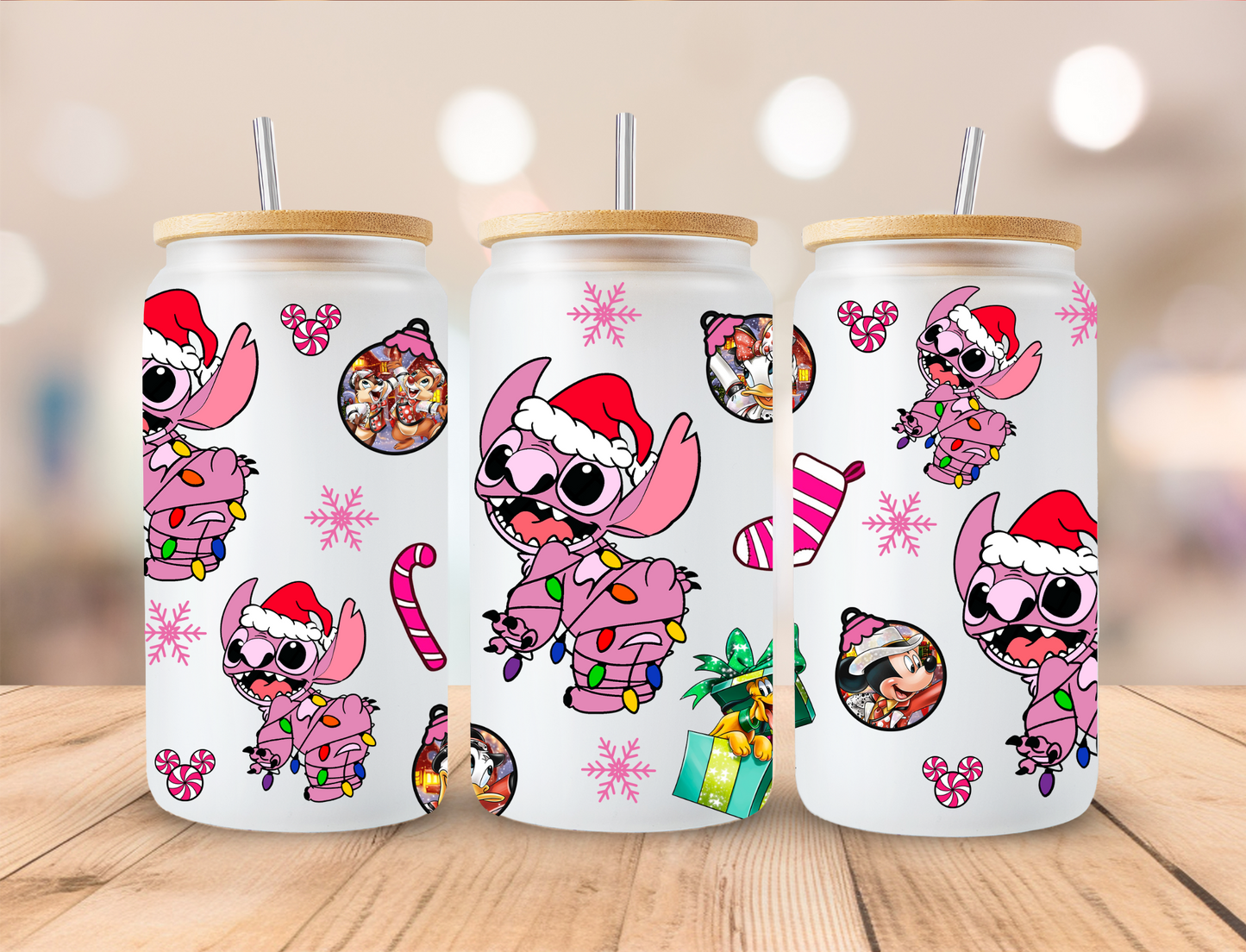 Christmas Pink Alien - 16 oz / 20 oz Libby UV DTF Wrap