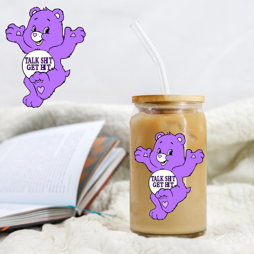 Swear Bears Talk Sh** Get Hit Purple Bear Mean Bear Decal - UVDTF decal
