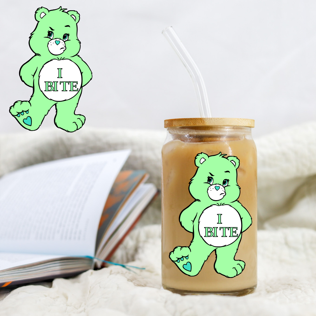 Swear Bears I Bite Aqua Bear Mean Bear Decal - UVDTF decal