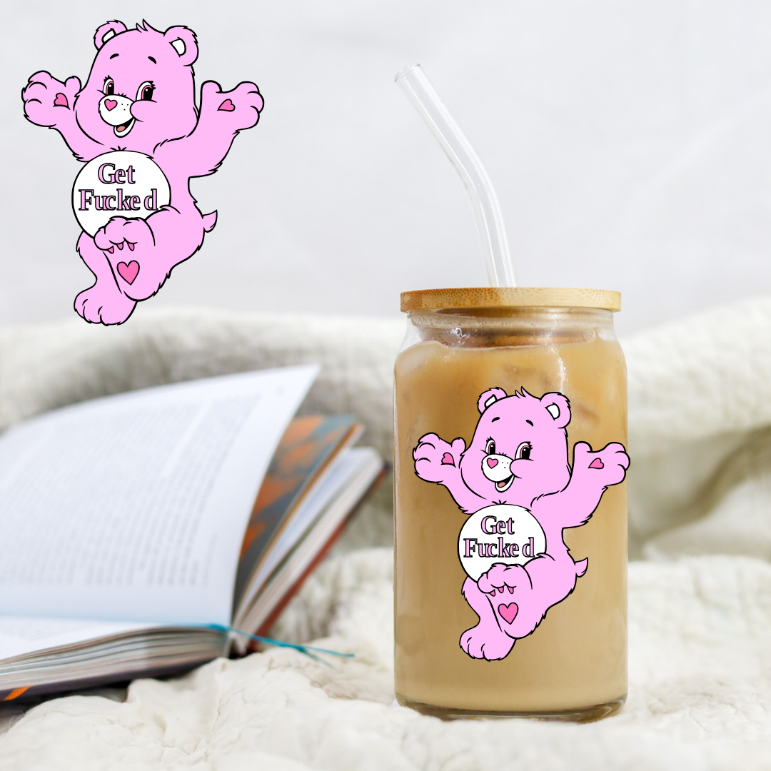 Swear Bears Get Fuc*** Pink Bear Mean Bear Decal - UVDTF decal