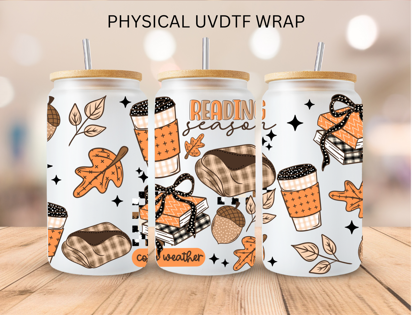 Fall Reading Season - 16 oz / 20 oz Libby UV DTF Wrap