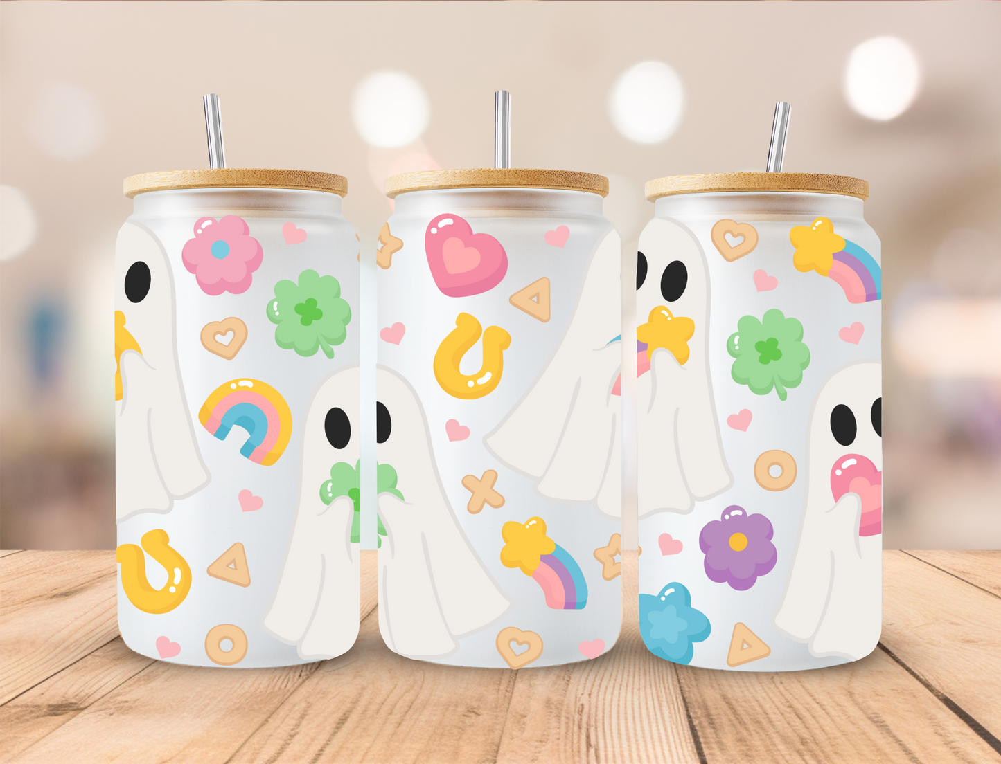 St Patrick's Day Marshmallow Ghosts - 16 oz / 20 oz Libby UV DTF Wrap