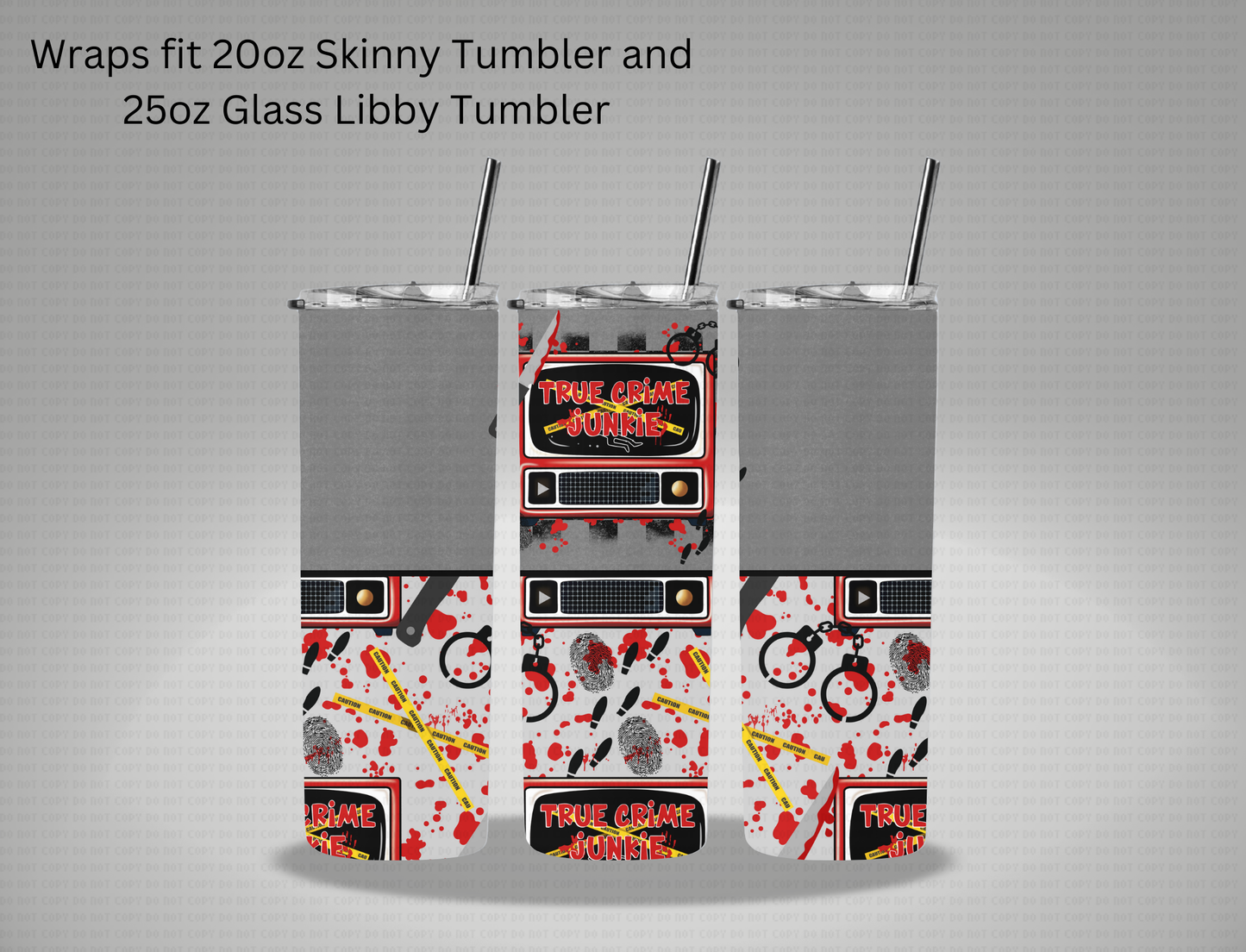 Halloween True Crime Junkie TV - 20oz Skinny Tumbler / 25 Oz Glass Tumbler Wrap CSTAGE EXCLUSIVE