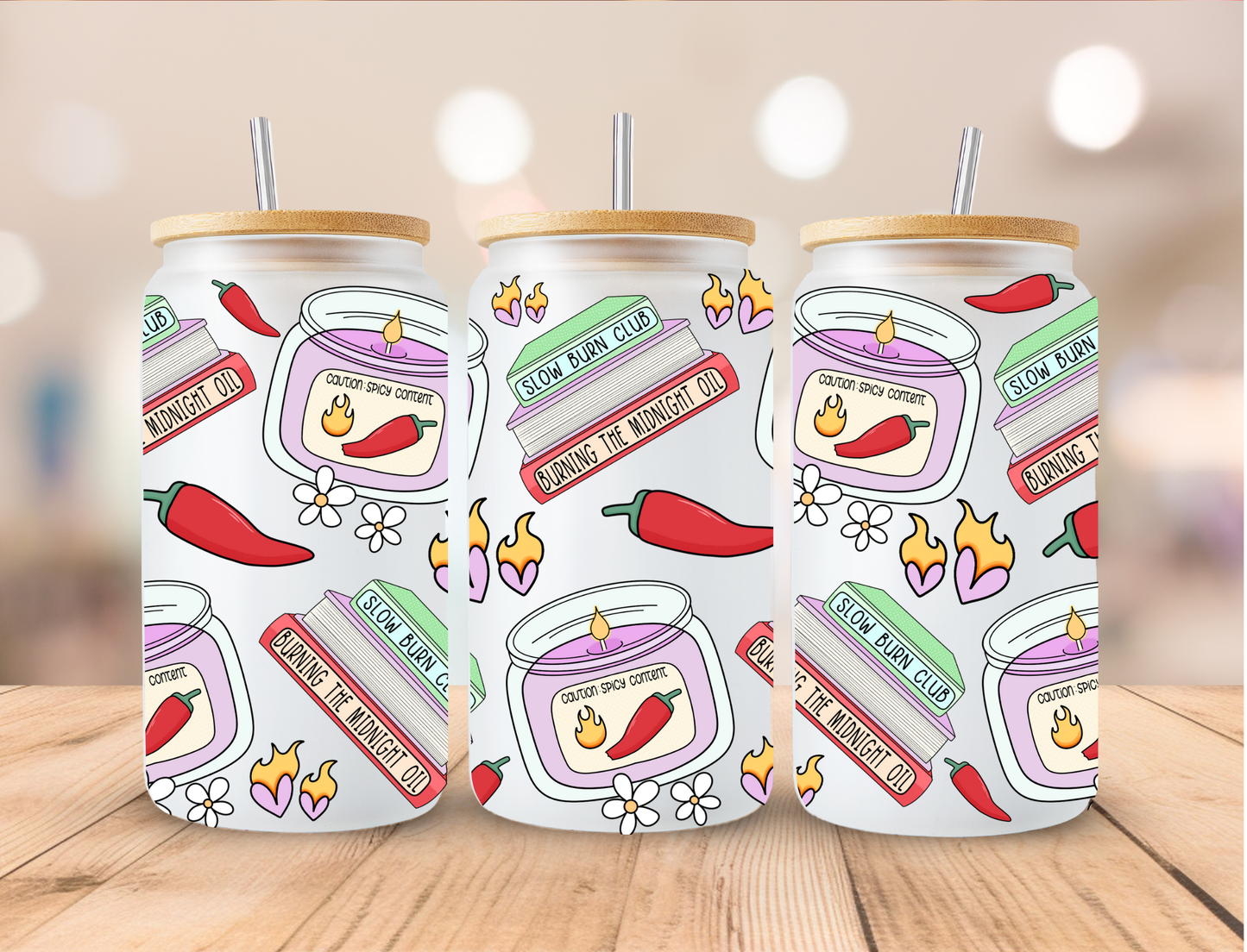 Spicy Bookish Chili Pepper - 16 oz / 20 oz Libby UV DTF Wrap