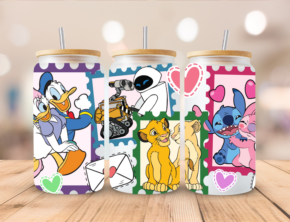 Valentines Multi Character Stamps - 16 oz / 20 oz Libby UV DTF Wrap
