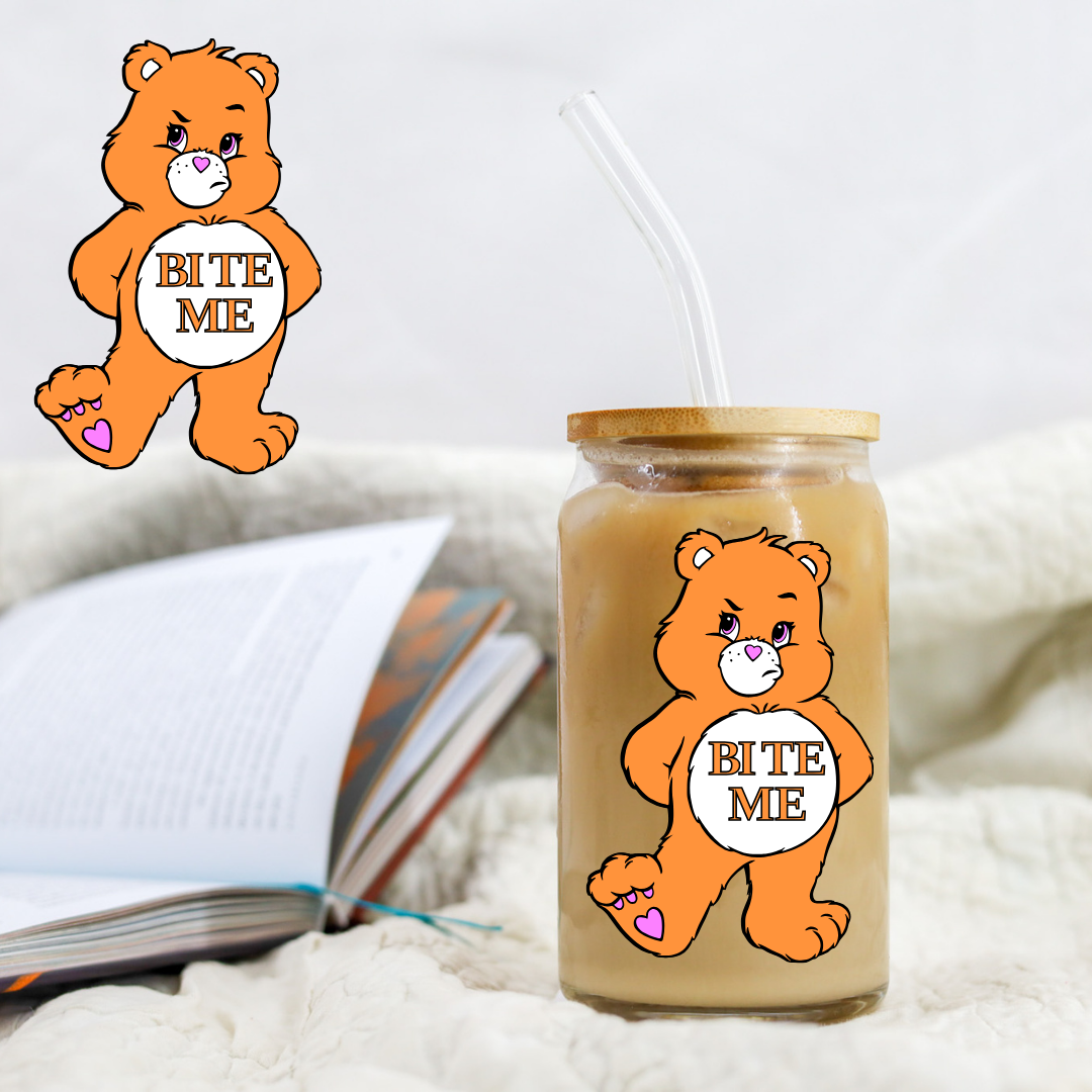 Swear Bears Bite Me Orange Bear Mean Bear Decal - UVDTF decal