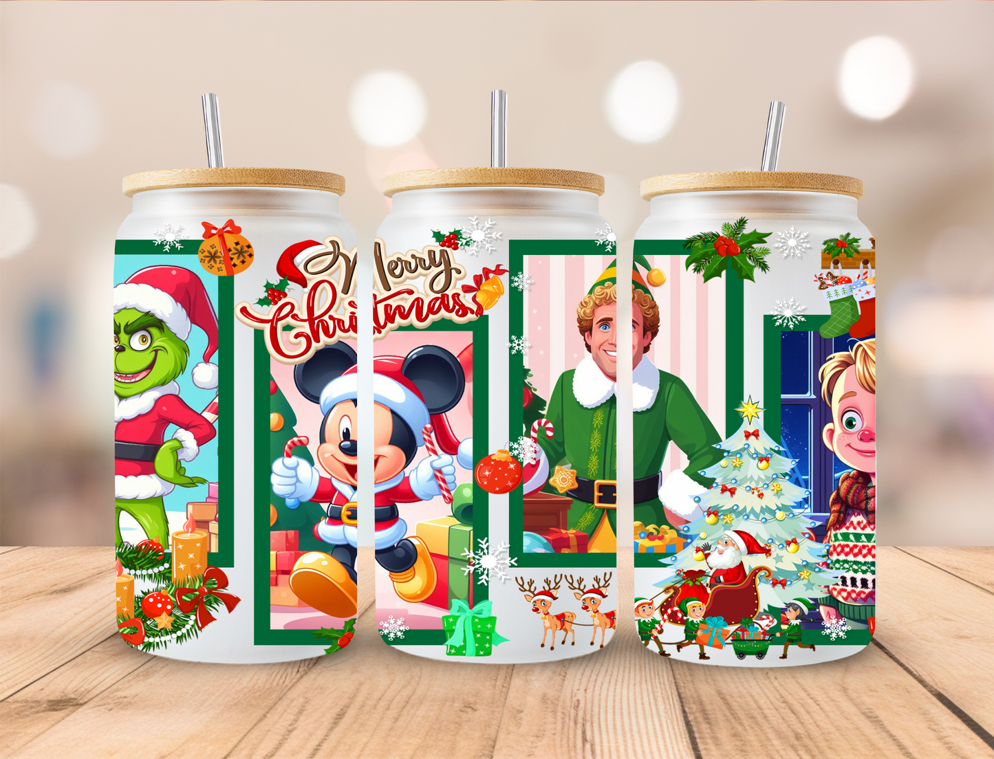 Merry Christmas Characters - 16 oz / 20 oz Libby UV DTF Wrap