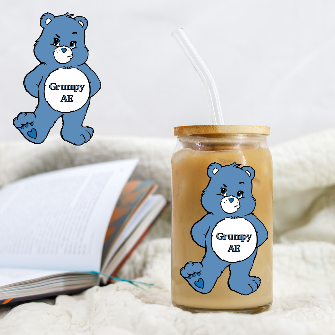 Swear Bears Grumpy AF Blue Bear Mean Bear Decal - UVDTF decal